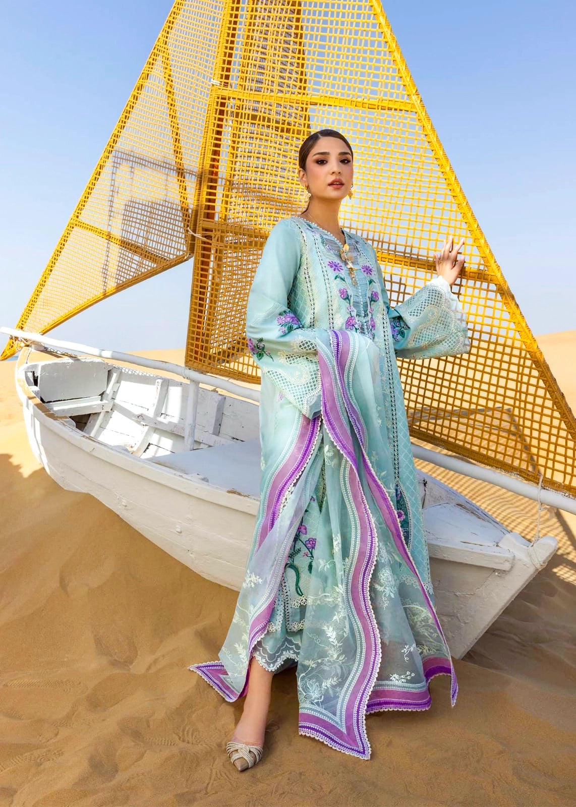 Mint Blue & Lilac Embroidered Premium Lawn Suit