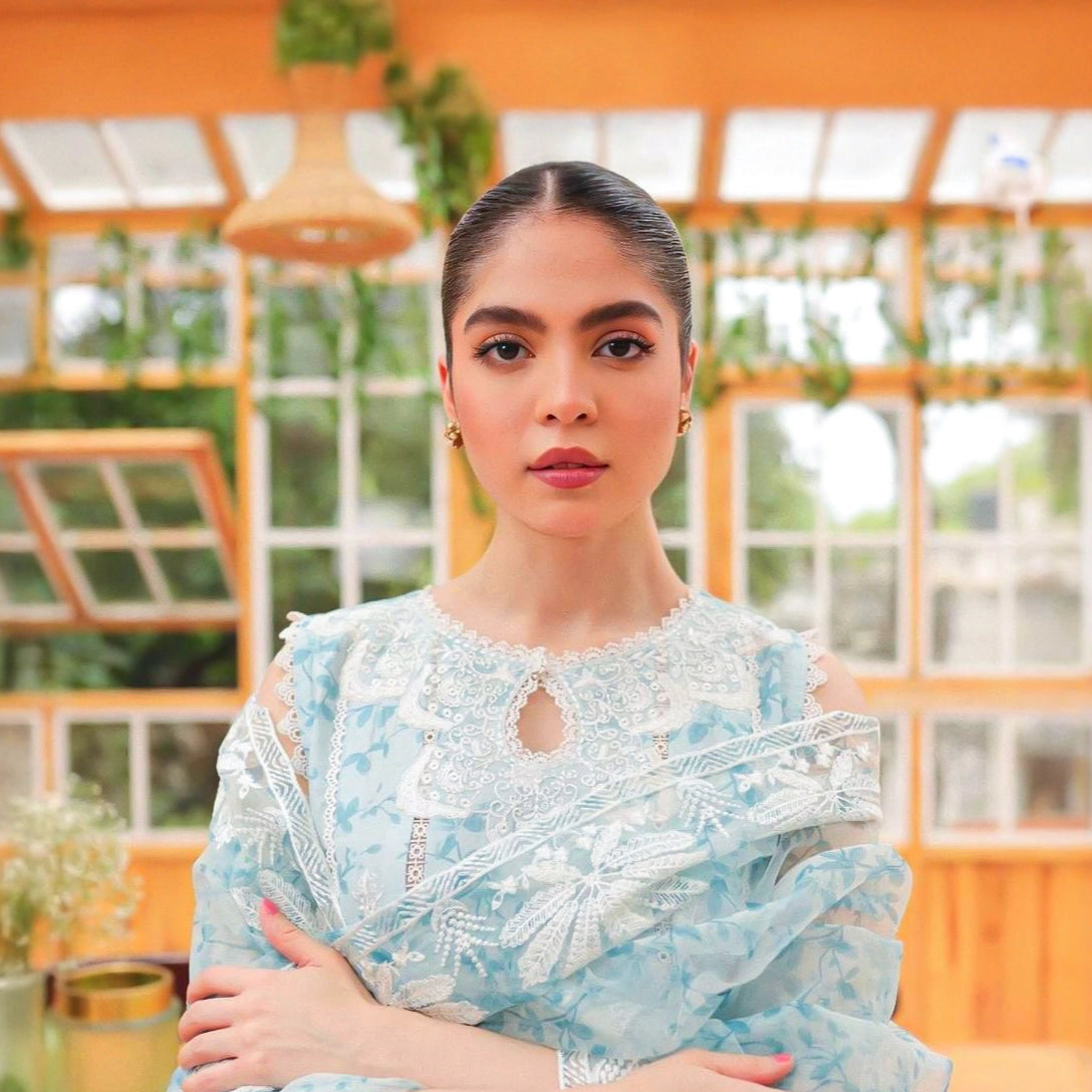 Farasha Sky Blue Embroidered Basic Lawn Suit