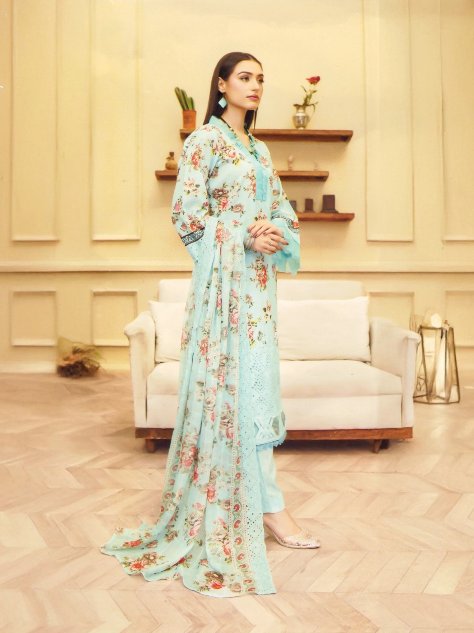 Powder Blue Floral Embroidered Lawn Suit