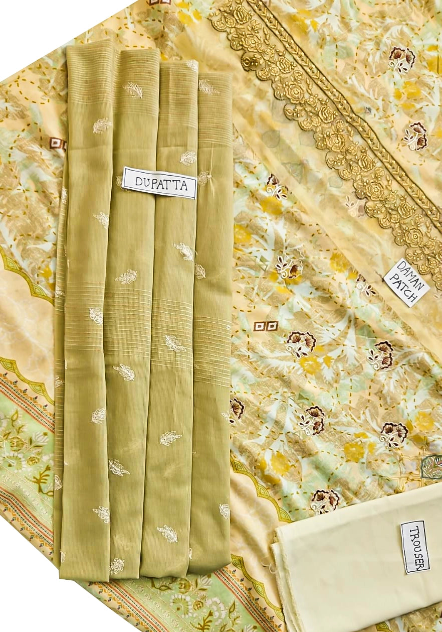 Pastel Green Floral Embroidered Lawn Suit