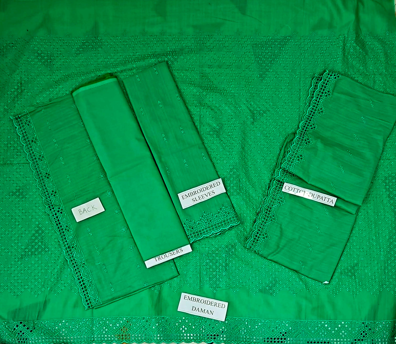 Green Chikankari Embroidered Lawn Suit with Dupatta & Trouser