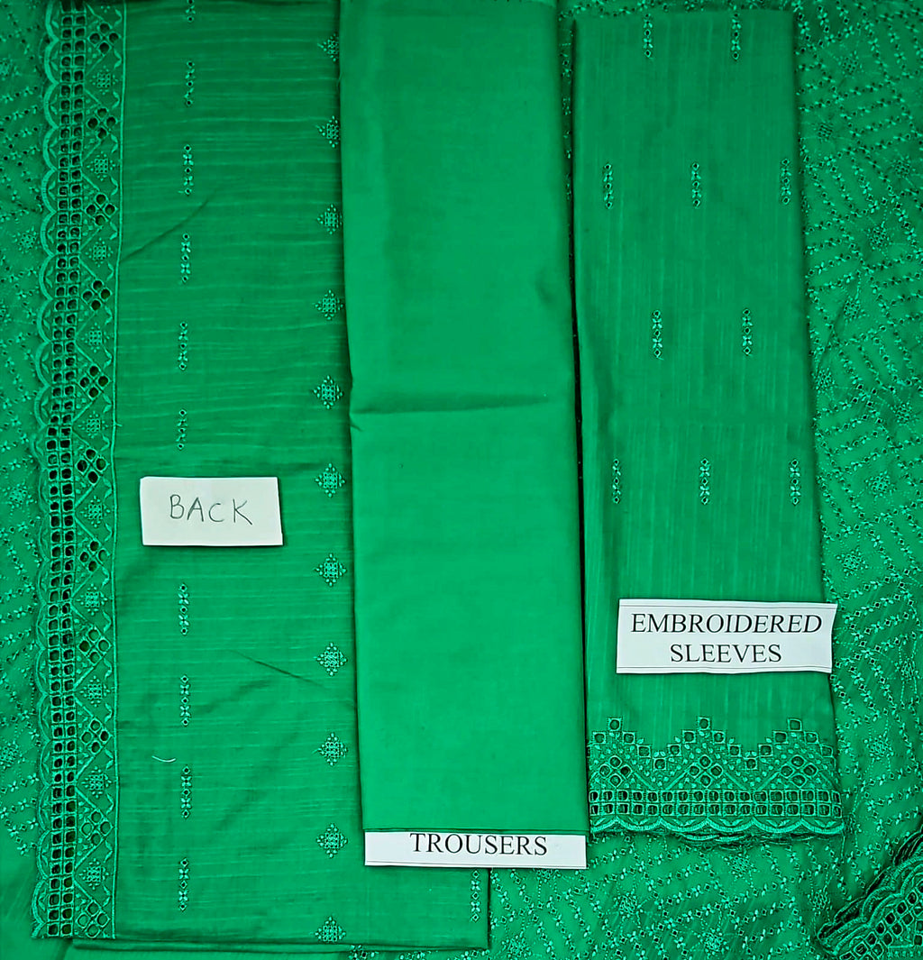 Green Chikankari Embroidered Lawn Suit with Dupatta & Trouser