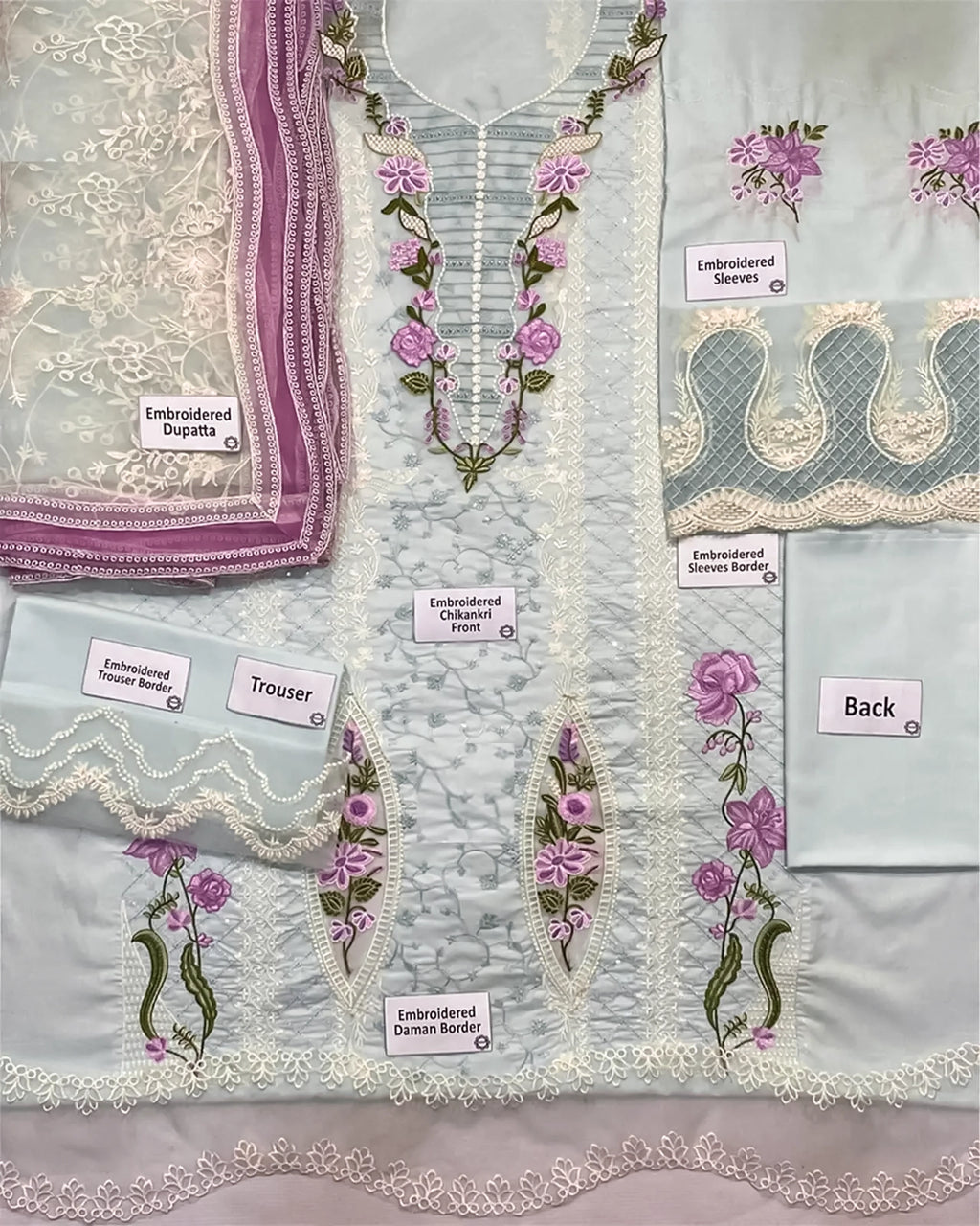 Mint Blue & Lilac Embroidered Premium Lawn Suit