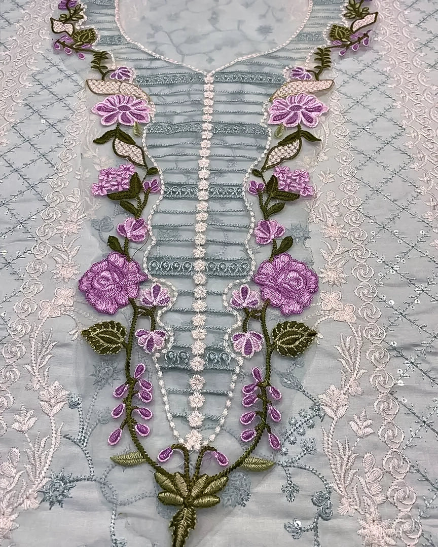 Mint Blue & Lilac Embroidered Premium Lawn Suit