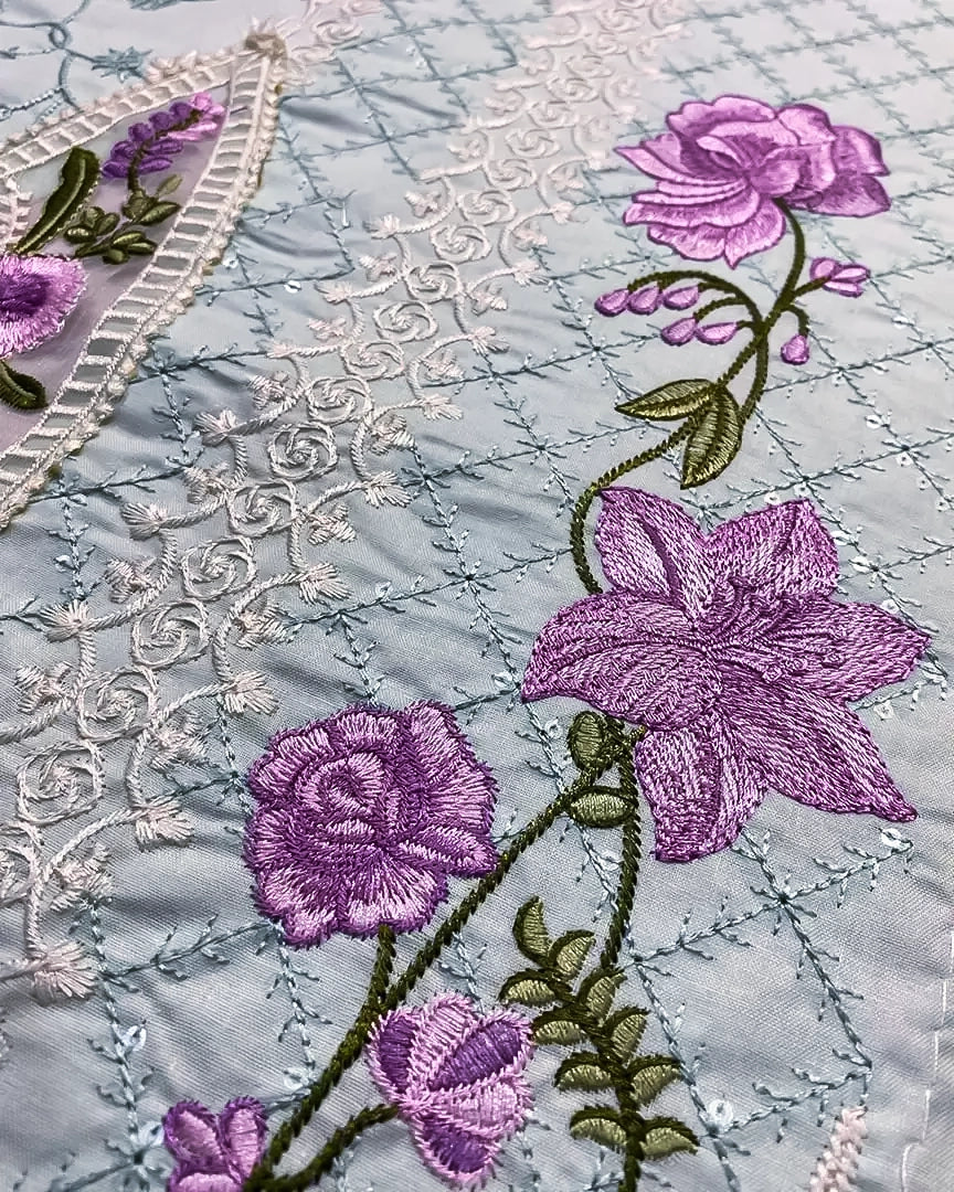 Mint Blue & Lilac Embroidered Premium Lawn Suit