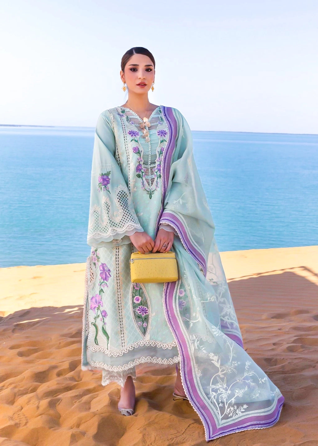 Mint Blue & Lilac Embroidered Premium Lawn Suit