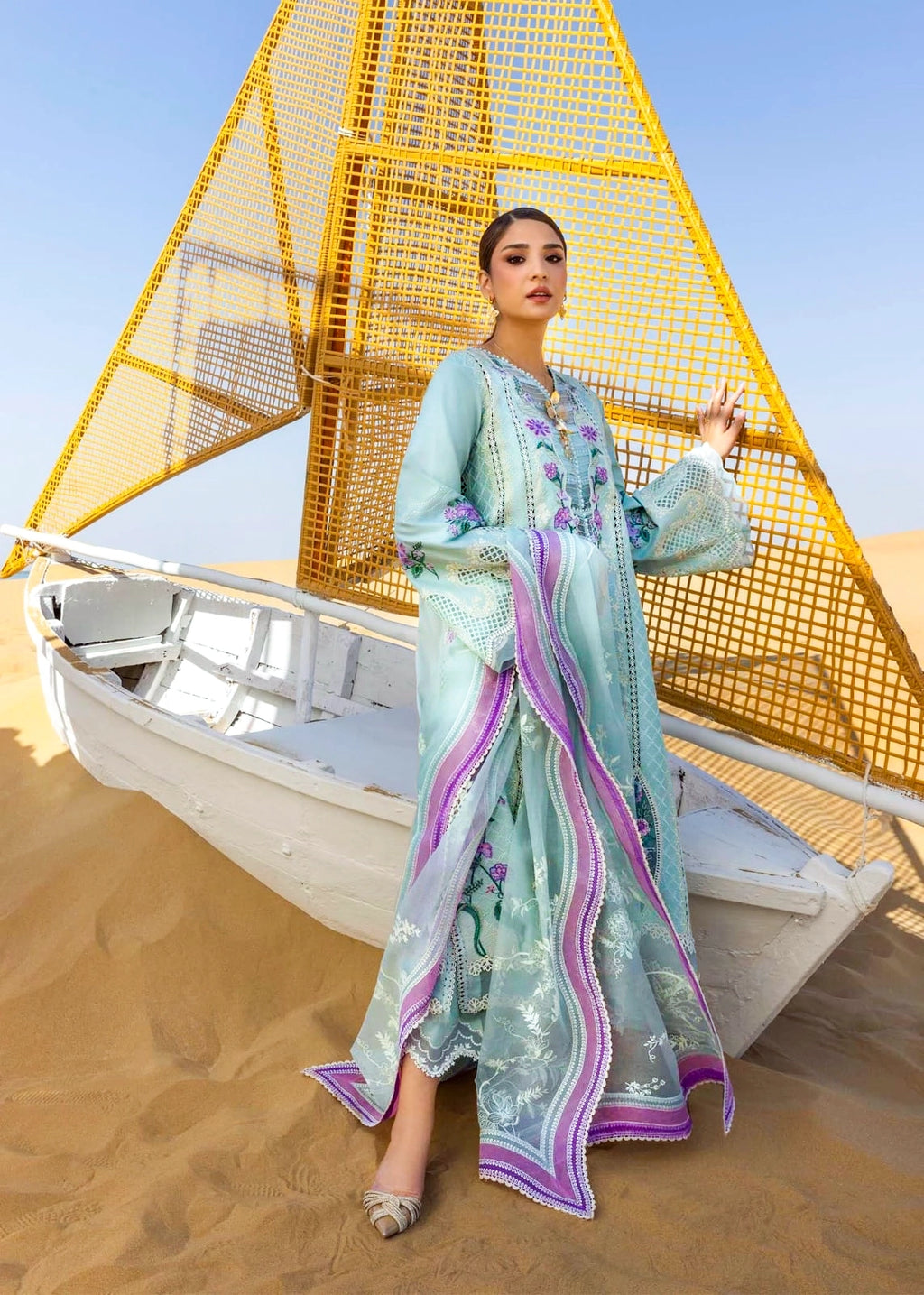 Mint Blue & Lilac Embroidered Premium Lawn Suit