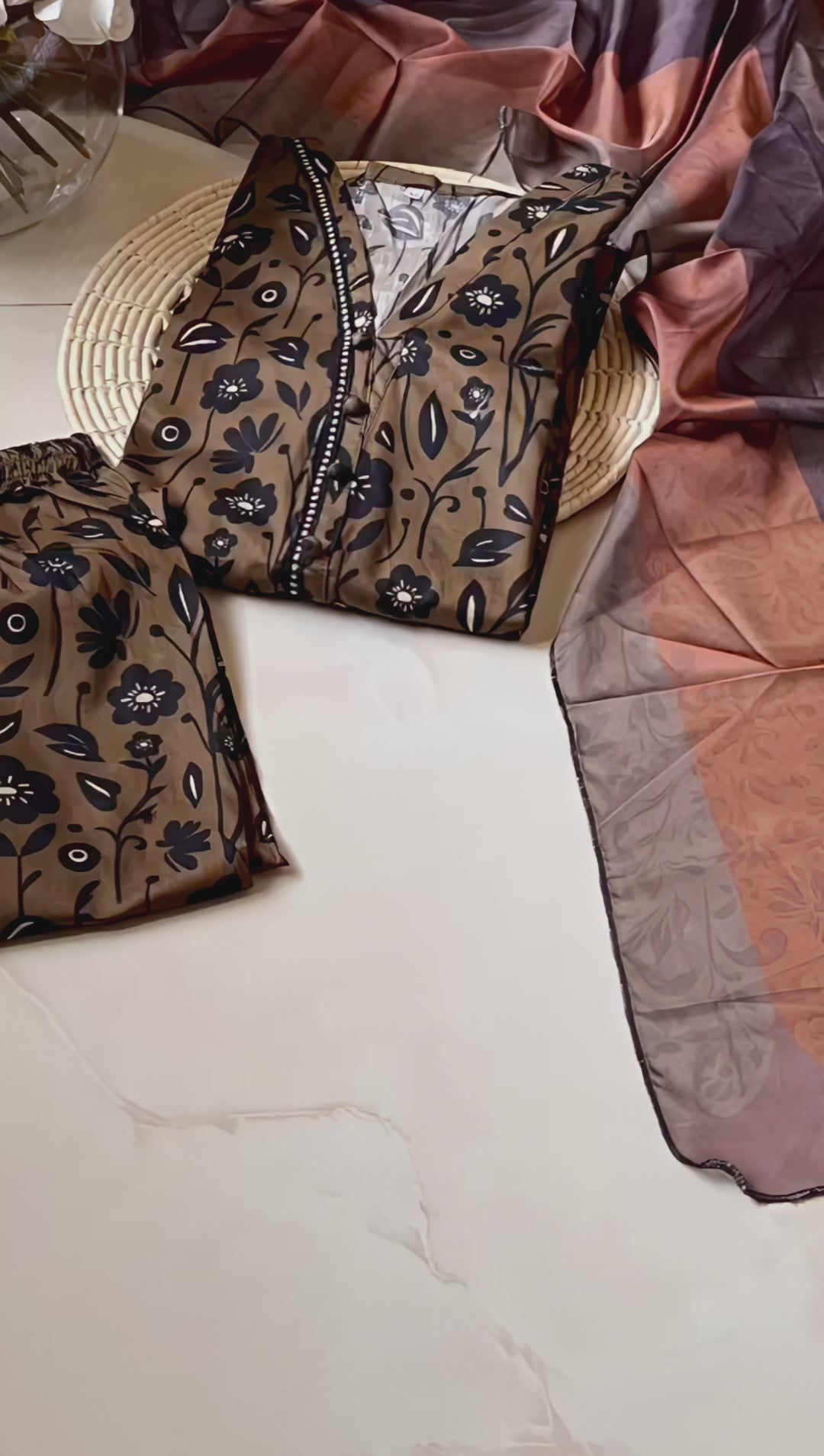 Mocha Bloom – 3-Piece Brown Stitched Lawn Suit