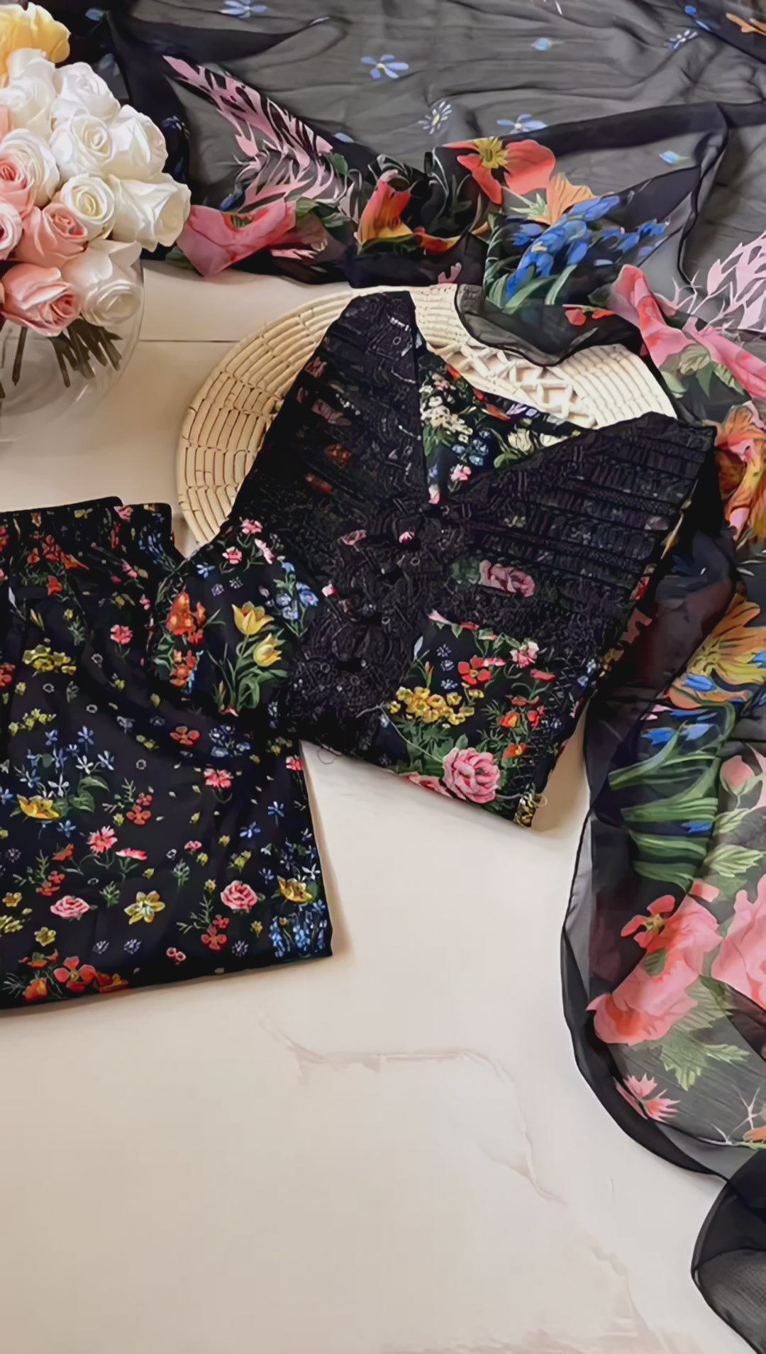 Noir Flora –  3-Piece Black Floral Stitched Lawn Suit