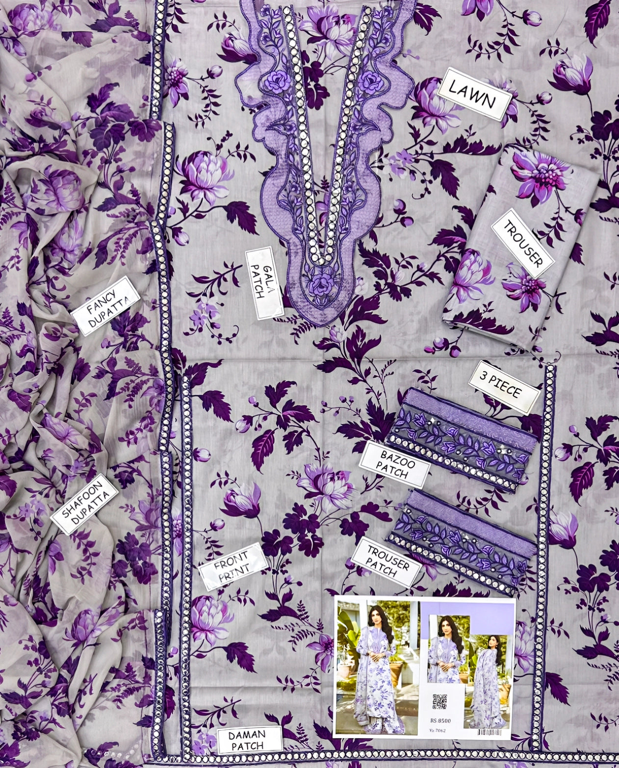 Lavender Mist – 3-Piece Stitched Lawn Suit