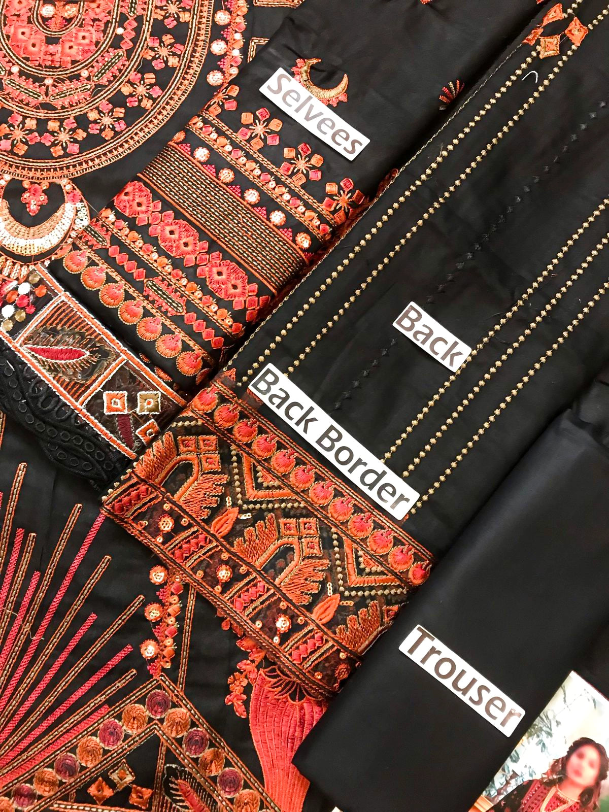 Midnight Ember Luxurious Embroidered Lawn