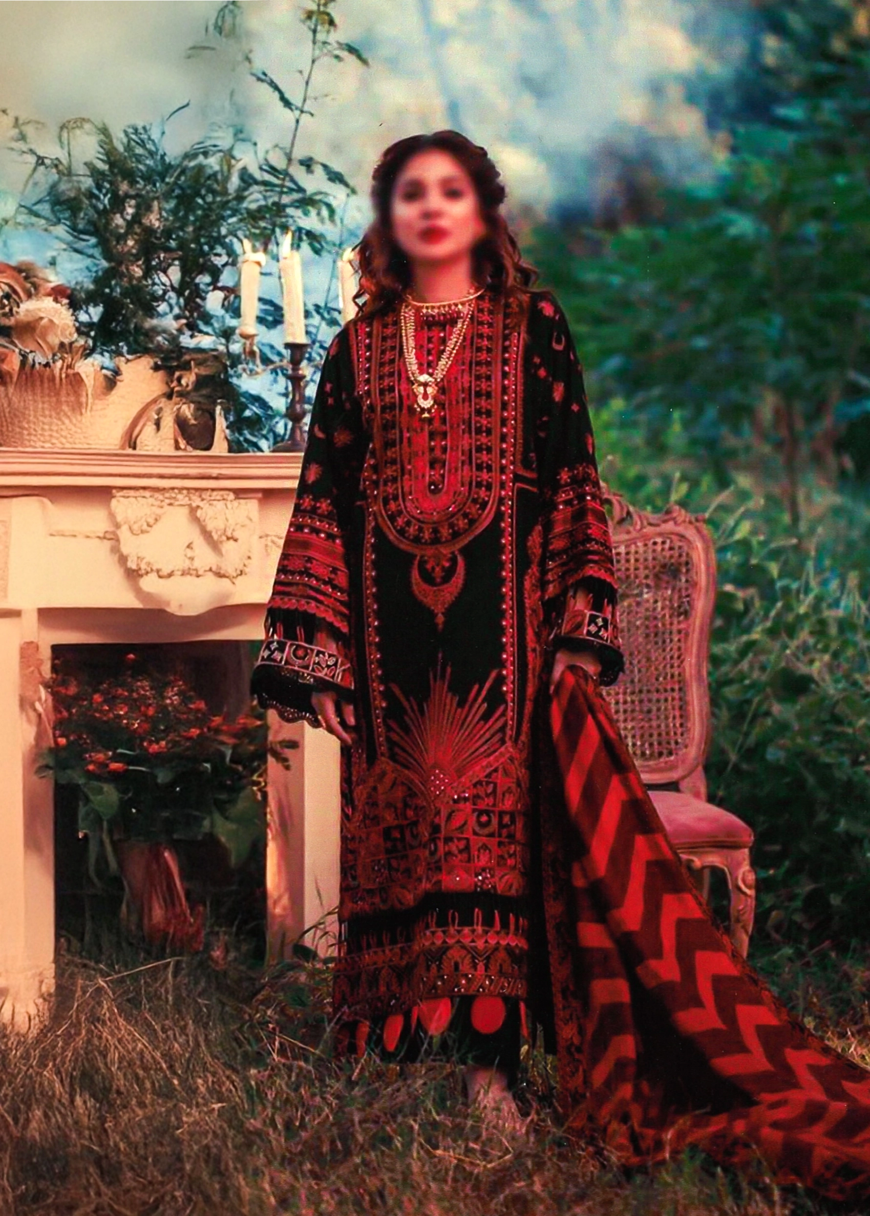 Midnight Ember Luxurious Embroidered Lawn