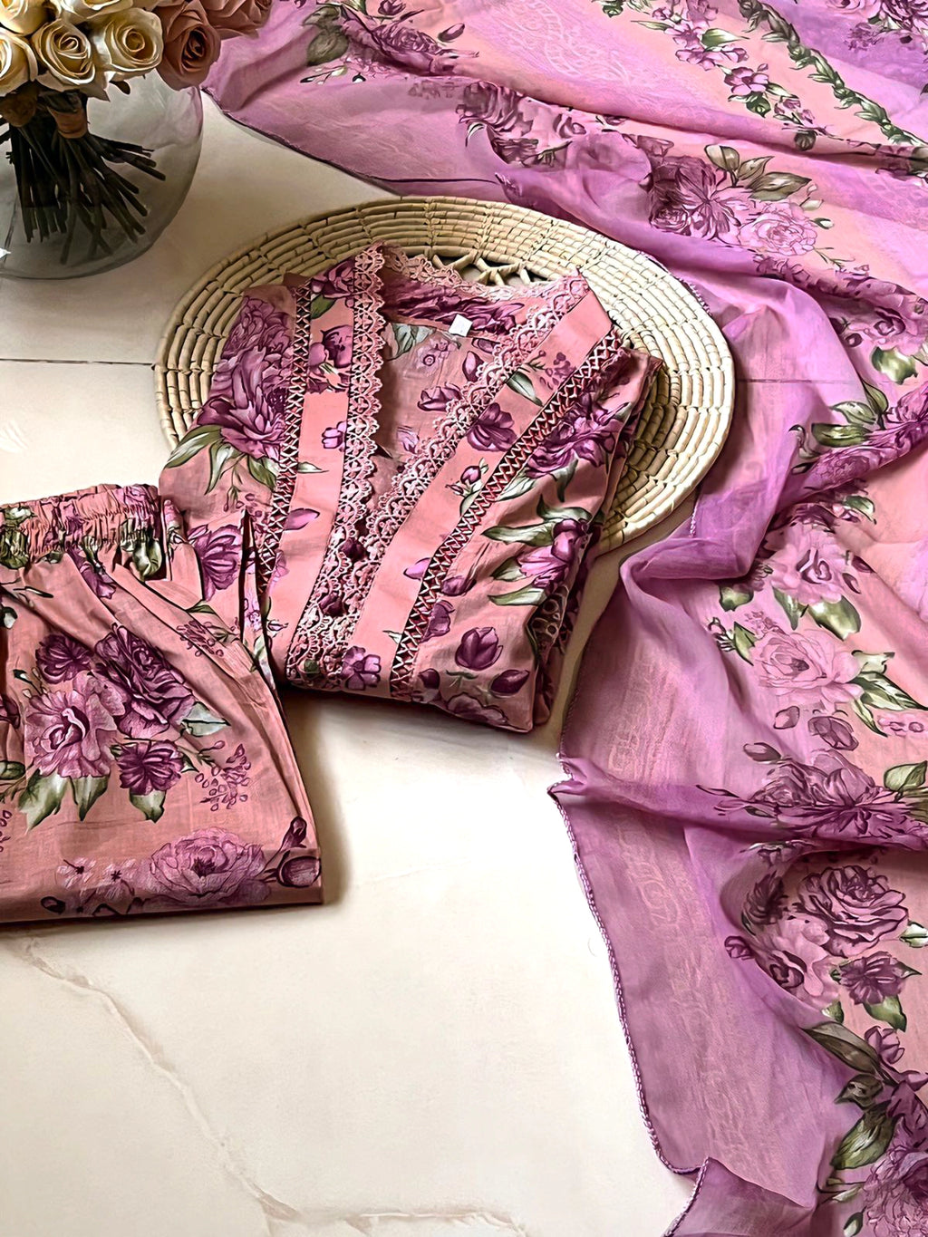 Rosé Blush – 3-Piece Pink Stitched Lawn Suit