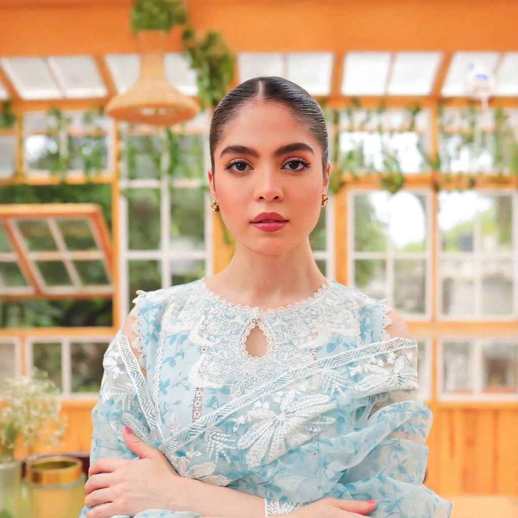 Farasha Sky Blue Embroidered Basic Lawn Suit